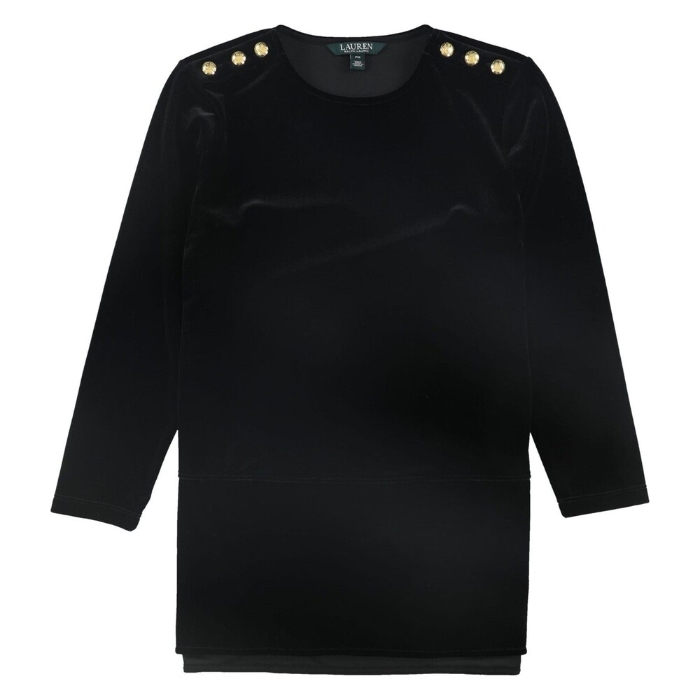 NEW Lauren Ralph Lauren Women's Black Velvet Top Size 2X Boat Neck Gold Buttons